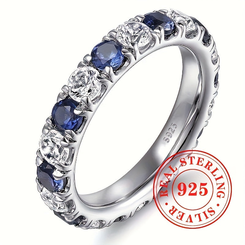 Bague pour femme en argent sterling 925 avec zircone cubique synthétique bleue et blanche – Bijou élégant pour vacances et soirées, cadeau d'anniversaire ou de Saint-Valentin pour exprimer un amour infini