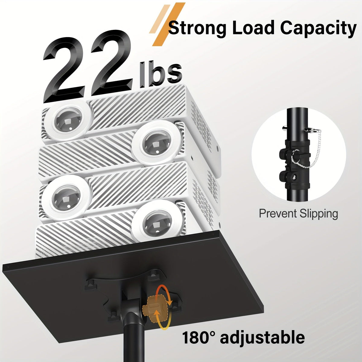 Trépied pour projecteur et ordinateur portable – Hauteur réglable avec support de téléphone col-de-cygne, plateau inclinable à 180°, capacité de 10 kg, support au sol portable pour bureau, maison, scène, studio et DJ