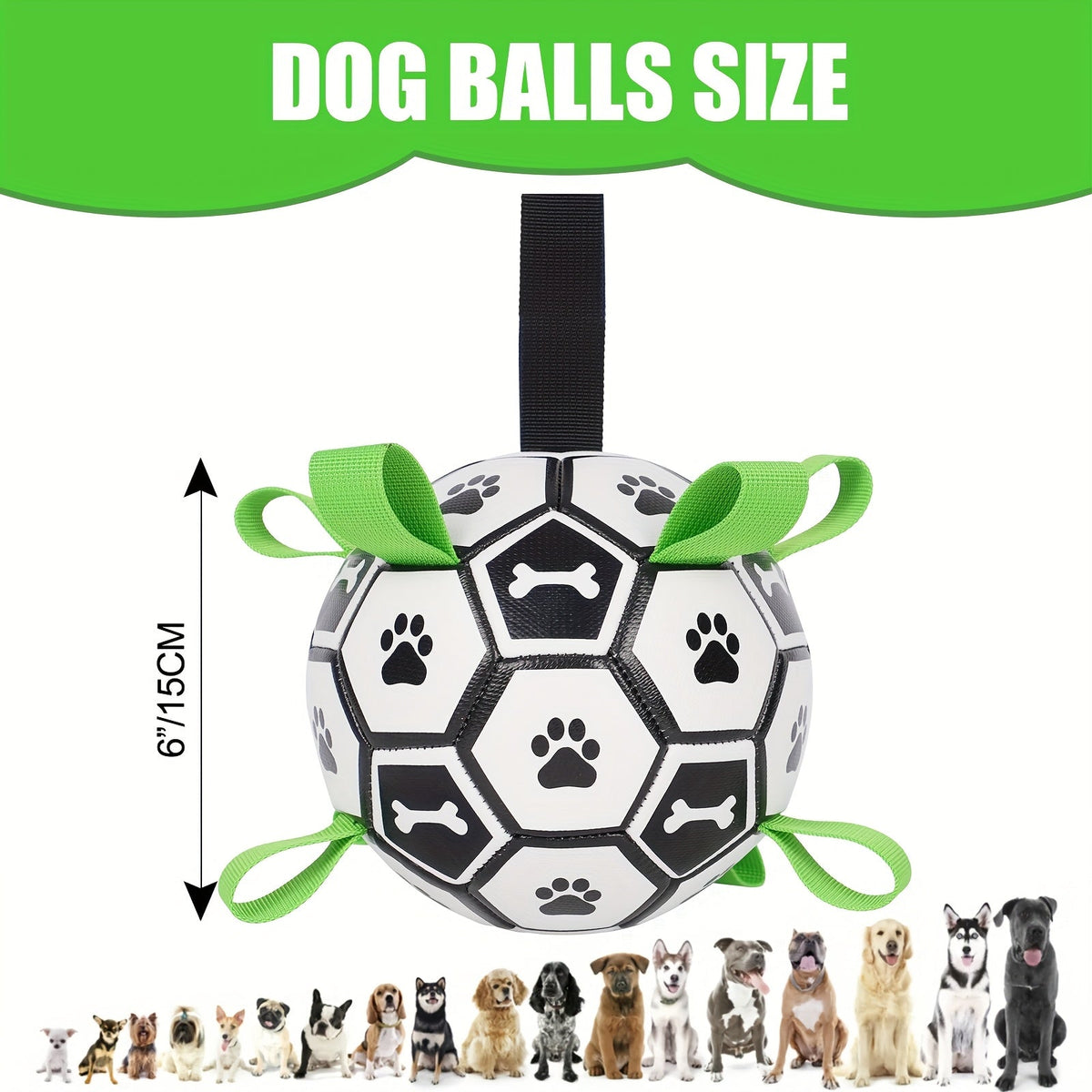 Jouet pour chien en forme de ballon de football avec sangles – Jouet durable pour jeux de traction et jeux d'eau pour chiens de petite et moyenne taille, inclut un embout de gonflage, cadeau idéal pour les chiots à Noël et pour les anniversaires