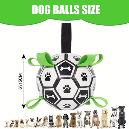 Jouet pour chien en forme de ballon de football avec sangles – Jouet durable pour jeux de traction et jeux d'eau pour chiens de petite et moyenne taille, inclut un embout de gonflage, cadeau idéal pour les chiots à Noël et pour les anniversaires