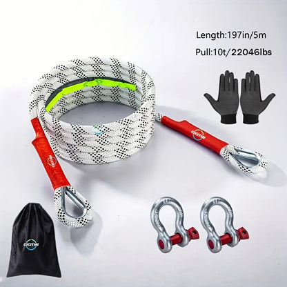Kit de sangle de remorquage robuste 16 pieds – Crochets en U en acier, sangle de dépannage tout-terrain pour SUV, 4 capacités au choix : 6613 / 11023 / 22046 / 39683 LBS