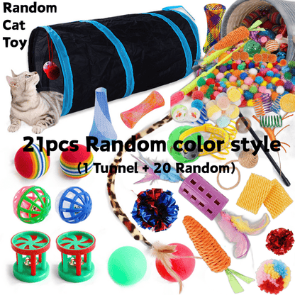 Lot de 18 à 21 jouets pour chat – Assortiment varié de jouets pour chaton, couleurs, styles et matériaux aléatoires, balles à plumes interactives et jouets à agacer pour chats d'intérieur, sans pile, coffret cadeau amusant pour les amoureux des chats