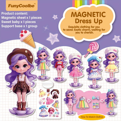 Princess Dress-Up Magnetic Sticker Quiet Book for Girls Age 3+, Reusable DIY Magnetic Princess Paper Doll Playset with Cute Cartoon Characters, Fridge Magnet Activity Toy, Christmas Halloween Birthday Gift
