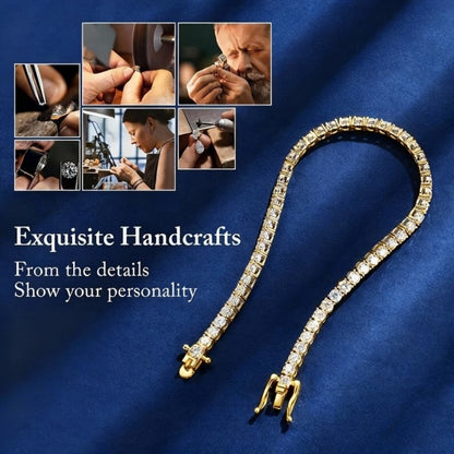 Bracelet tennis en argent  sterling S925 et moissanite pour femme – Finition or taille brillante 4 mm, style français élégant, hypoallergénique, tailles 15 à 23 cm, cadeau parfait pour un mariage ou un anniversaire (7,71 g)