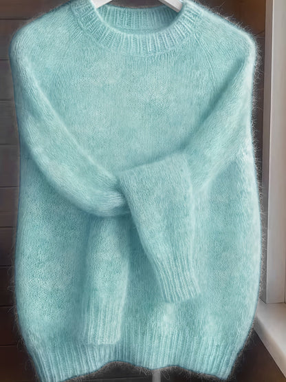 Pull à col rond style français pour femme | Pull en maille 100 % polyester doux et confortable, haut élégant à manches longues et coupe droite pour le printemps et l'automne