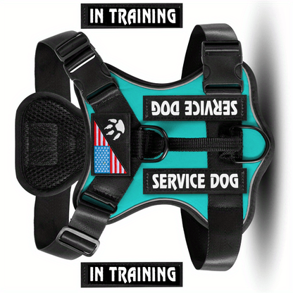 Harnais anti-traction pour chien avec gilet réfléchissant et 5 écussons – Harnais de service réglable en maille Oxford souple, avec attaches avant et arrière pour chiens de petite, moyenne et grande taille, de XS à XL