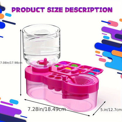 Nettoyant pour pinceaux 6-en-1 amélioré avec bac de drainage, porte-pinceau et outil de nettoyage à circulation d'eau pour peinture acrylique, aquarelle et peintures à l'eau, fournitures d'art pour artistes, bleu et violet