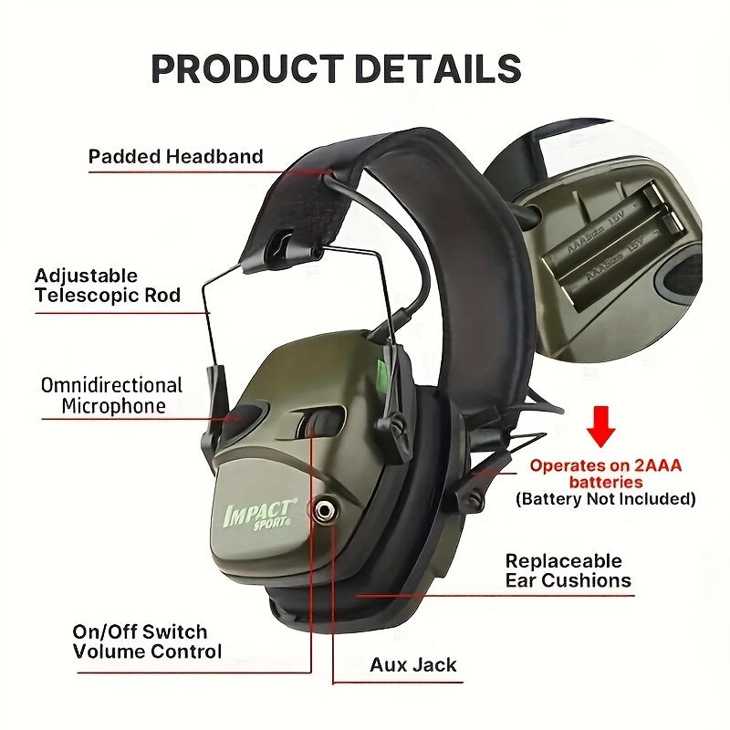 Casque de tir électronique tactique avec amplification sonore et réduction du bruit - Protection auditive serre-tête pour la chasse, le tir en stand en extérieur et les sports d'impact