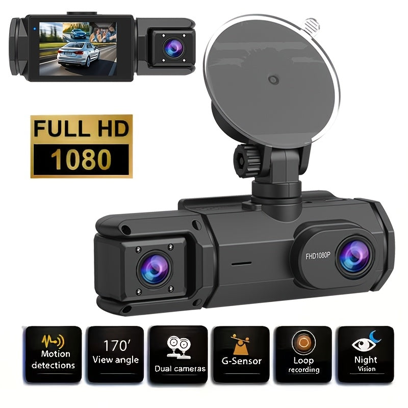 Dash Cam S2N 1080P HD double caméra avant et arrière avec ADAS, vision nocturne, capteur G, enregistrement en boucle, mode parking 24h, grand angle 170°, écran IPS 2", enregistreur vidéo pour voiture, carte SD non incluse