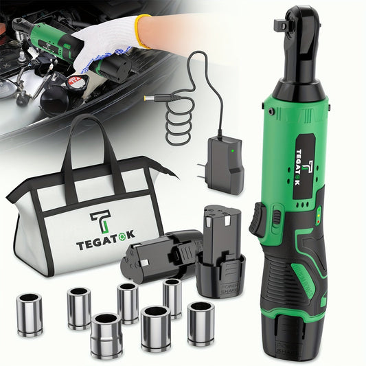 12V Cordless Ratchet Wrench Set 3/8" Drive 40 Ft-lbs – Variable Speed Trigger, Fast Charge, 7 Sockets, 1 or 2 Lithium-Ion Batteries for Automotive Repair, DIY & Valentine’s Day Gift for Men