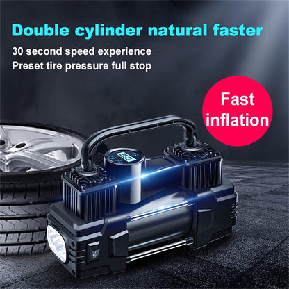 Compresseur d'air portable 12V 150 PSI – Pompe à air automatique à double cylindre avec manomètre numérique LED, arrêt automatique et lampe LED pour voiture, SUV, camion, vélo, ballon de basket et structures gonflables