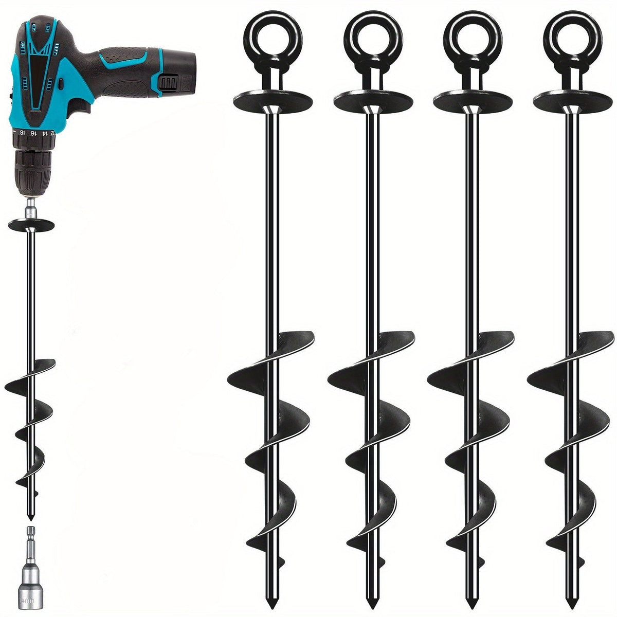 Ancres de sol en spirale robustes de 18 pouces en acier au carbone – Lot de 4 ou 6 piquets de terre à visser pour tente, trampoline, attache pour chien, jardin et ancrage sécurisé pour le camping en plein air
