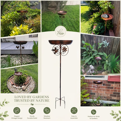 Ensemble abreuvoir et mangeoire pour oiseaux en métal avec motif tournesol – Colonne à base à 5 griffes, décoration de jardin résistante aux intempéries pour arrière-cour, cour et terrasse, attire les oiseaux sauvages