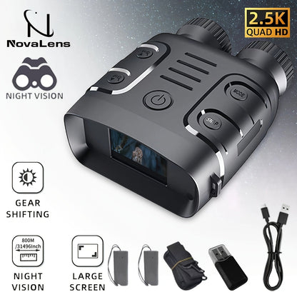 Jumelles de vision nocturne 2,5K HD – Zoom 10x, distance de visualisation de 800 m, écran 2,4", enregistrement photo et vidéo, pour la pêche, le camping, le bateau et la chasse, cadeau pratique pour hommes
