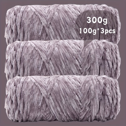 Fil chenille velours, lot de 3 pelotes de 300 g (3 x 100 g), laine douce et épaisse pour tricot et crochet, 47 couleurs, idéal pour débutants, artisanat de luxe pour pulls, écharpes, bonnets, poupées, sacs, amigurumi et projets DIY