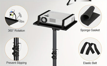 Trépied pour projecteur et ordinateur portable – Hauteur réglable avec support de téléphone col-de-cygne, plateau inclinable à 180°, capacité de 10 kg, support au sol portable pour bureau, maison, scène, studio et DJ
