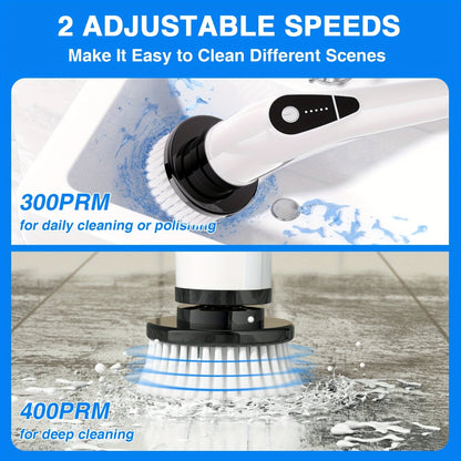 Brosse de nettoyage électrique sans fil 7-en-1 avec 7 têtes interchangeables, double vitesse réglable et manche télescopique amovible pour le nettoyage de la salle de bain, du carrelage, de la baignoire, de la cuisine, de la voiture et des joints de sol