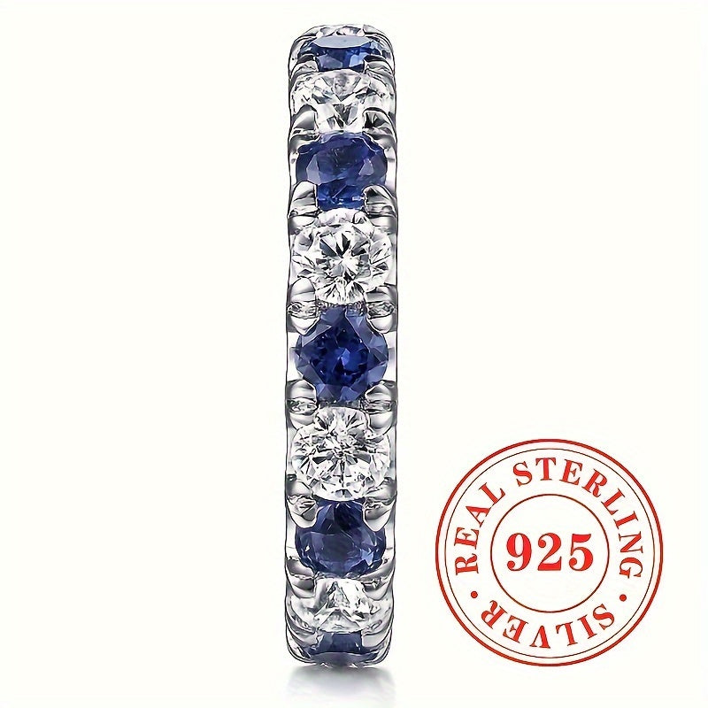 Bague pour femme en argent sterling 925 avec zircone cubique synthétique bleue et blanche – Bijou élégant pour vacances et soirées, cadeau d'anniversaire ou de Saint-Valentin pour exprimer un amour infini