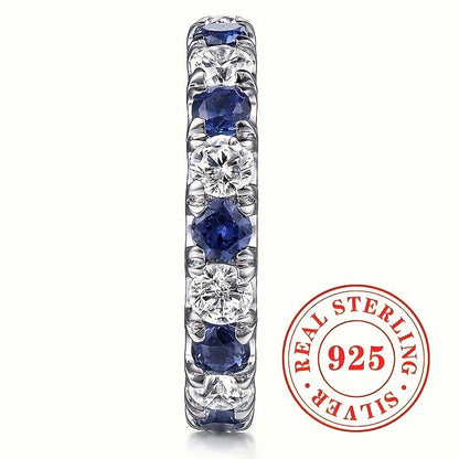 Bague pour femme en argent sterling 925 avec zircone cubique synthétique bleue et blanche – Bijou élégant pour vacances et soirées, cadeau d'anniversaire ou de Saint-Valentin pour exprimer un amour infini