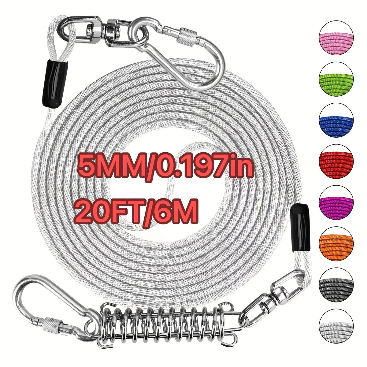 Laisse pour chien ultra-résistante de 1,8, 3, 4,5, 9, 15, 23 ou 30 mètres, câble d'attache d'entraînement pour grands chiens jusqu'à 225 kg, corde de course durable et résistante aux morsures pour le jardin