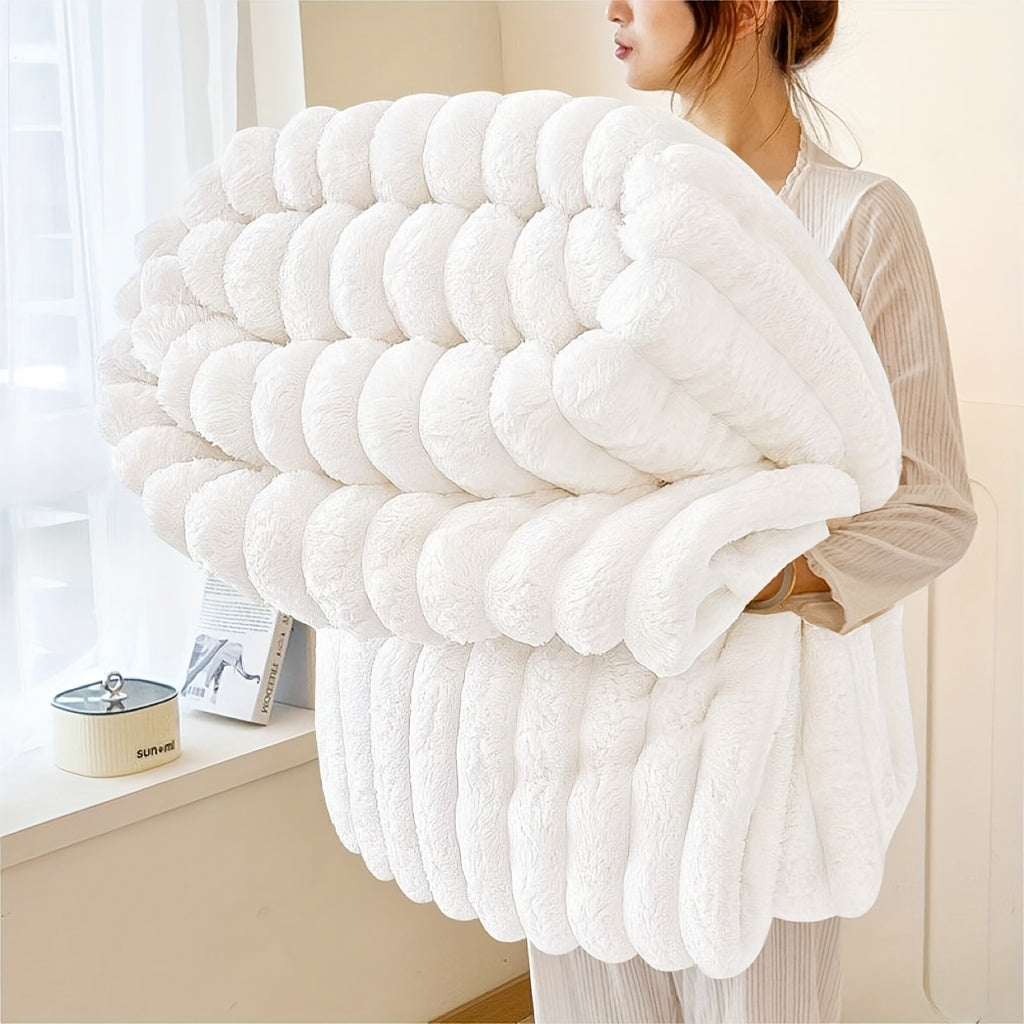Couverture en polaire ultra-douce imitation fourrure de lapin 3D double face – Couverture confortable toutes saisons pour lit, canapé, voyage, camping | 7 couleurs, 4 tailles : blanc, gris foncé, rose, kaki, violet, gris
