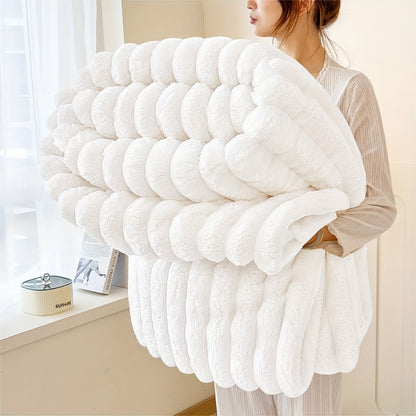 Couverture en polaire ultra-douce imitation fourrure de lapin 3D double face – Couverture confortable toutes saisons pour lit, canapé, voyage, camping | 7 couleurs, 4 tailles : blanc, gris foncé, rose, kaki, violet, gris
