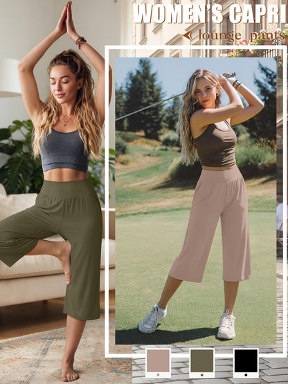 Lot de 3 pantalons Capri pour femme – Pantalons de jogging amples style détente, coupés avec poches et taille élastique, pantalon Capri de yoga pour le printemps, l'été, l'automne et les tenues décontractées du week-end