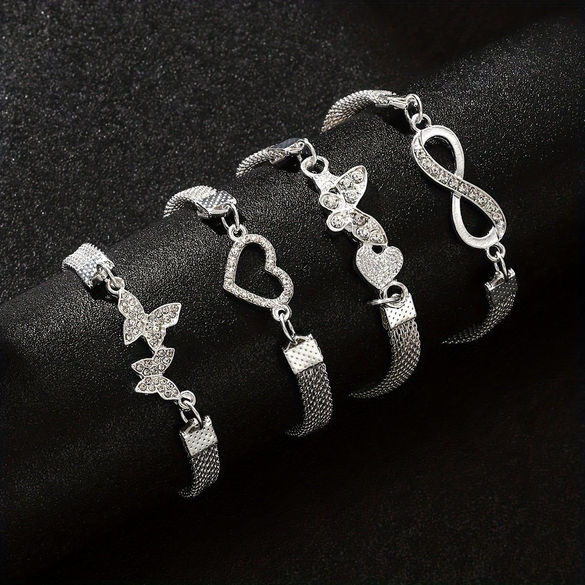 Lot de 4 bracelets de cheville infini papillon en argent 925 – Chaîne de pied empilable pour femmes, bijoux d'été élégants, cadeau pour la fête des mères et anniversaire