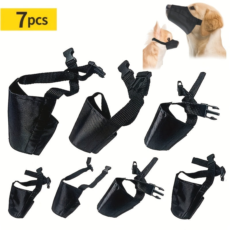 Lot de 7 muselières réglables pour chien – Masque respirant en filet anti-morsure et anti-aboiement pour petits, moyens et grands chiens, ouverture frontale, facile à mâcher, adapté pour boire