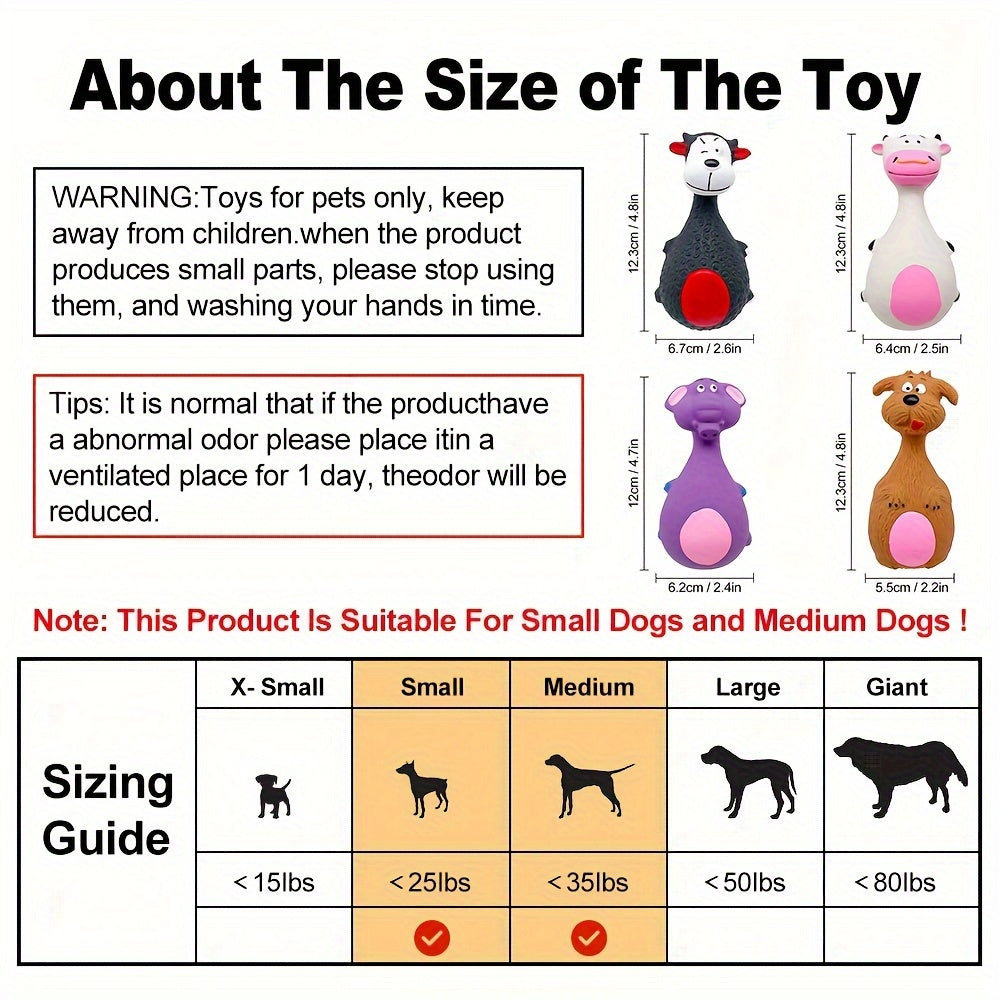 Lot de 4 jouets couineurs en latex pour chiens – Jouets à mâcher en forme de personnages au gros ventre pour chiots et chiens actifs, jeu interactif pour l'hygiène dentaire, accessoires durables et amusants pour les mâcheurs agressifs
