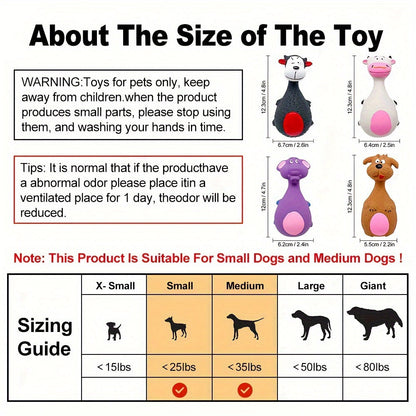 Lot de 4 jouets couineurs en latex pour chiens – Jouets à mâcher en forme de personnages au gros ventre pour chiots et chiens actifs, jeu interactif pour l'hygiène dentaire, accessoires durables et amusants pour les mâcheurs agressifs