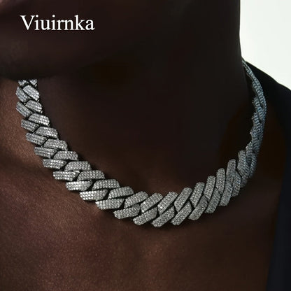 Collier chaîne maille cubaine pour homme style hip-hop avec incrustation de pierres synthétiques – Tons argent et or, 45 cm / 50 cm, coffret cadeau inclus, bijou audacieux pour toutes les occasions