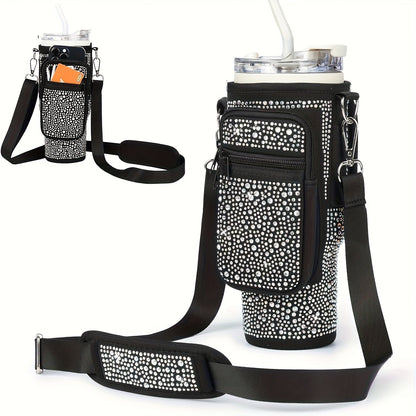 Sac porte-gobelet en néoprène avec poche pour téléphone et bandoulière réglable – Compatible avec les gobelets de 30 et 40 oz, porte-bouteille à clip pour la randonnée, le camping et les sports de plein air, 4 couleurs
