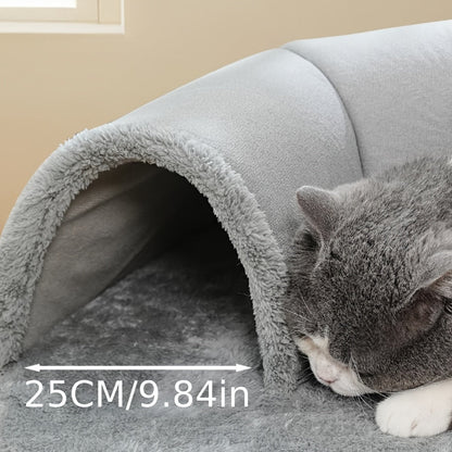 Tunnel-lit pour chat avec mousse à mémoire de forme, balle suspendue et bavoir offert – Condo lounge en peluche détachable, nid pour animaux lavable en machine pour foyers multi-chats, chats de petite à moyenne taille – Velora