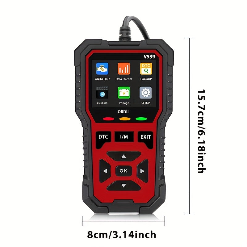 Scanner OBD2 V539 – Lecteur de code moteur complet avec 6 modes de réinitialisation, test de tension de batterie, lit et efface les codes sans batterie – Compatible avec tous les véhicules OBD2/EOBD de 1996 et plus récents
