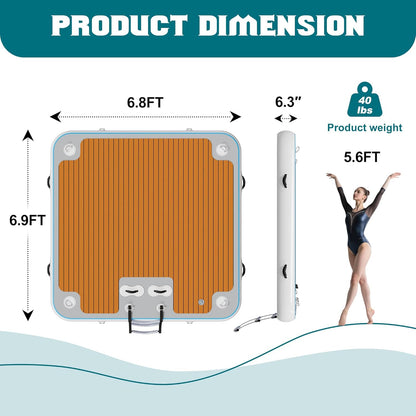 Plateforme flottante gonflable pour lac – Plateforme de baignade modulaire en PVC Drop Stitch de 3,6 m x 1,8 m avec anneaux en D, échelle de corde et pompe manuelle, tapis d'eau antidérapant pour adultes et enfants