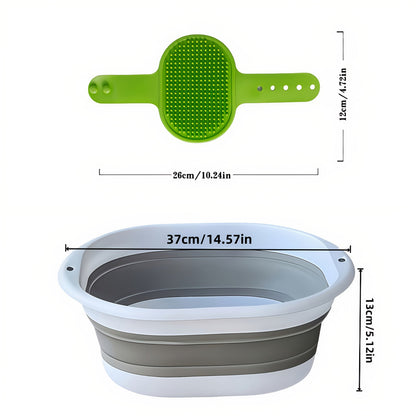 Baignoire pliable pour animaux avec ensemble de brosses de toilettage – Bassine portable et pliable pour chiens et chats, idéale pour les petits animaux, les voyages et le camping, bac de lavage polyvalent pour la maison et l'extérieur