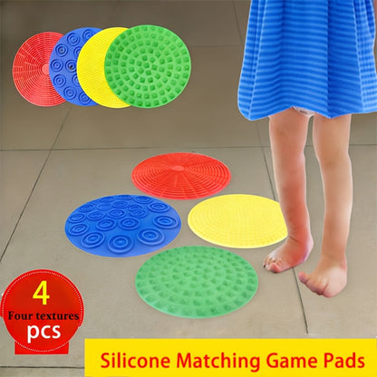 4pcs Sensory Textured Silicone Pads 7-Inch Colored Silicone Matching Game Mats Multi-Sensory Hand Foot Touch Floor Mats for Kids Sensory Play Therapy Autism OT Tools Lightweight Portable Home Travel