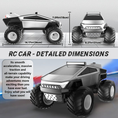 Camion monstre télécommandé échelle 1:12, 2,4 GHz, 4 roues motrices, véhicule tout-terrain avec lumières LED, effets sonores réalistes et poignée ergonomique pour enfants et adultes