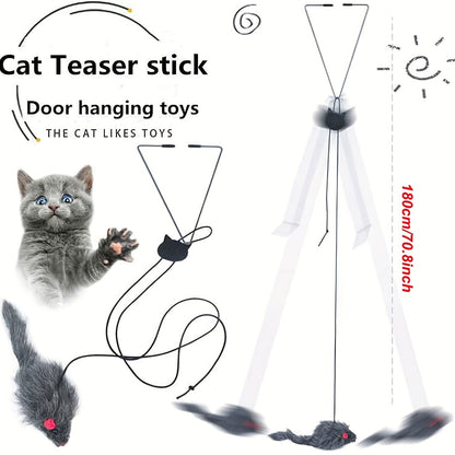 Lot de 2 jouets suspendus pour chats, jouet interactif réglable pour chats et chatons d'intérieur, jouet de divertissement à suspendre à une poignée de porte ou une cage