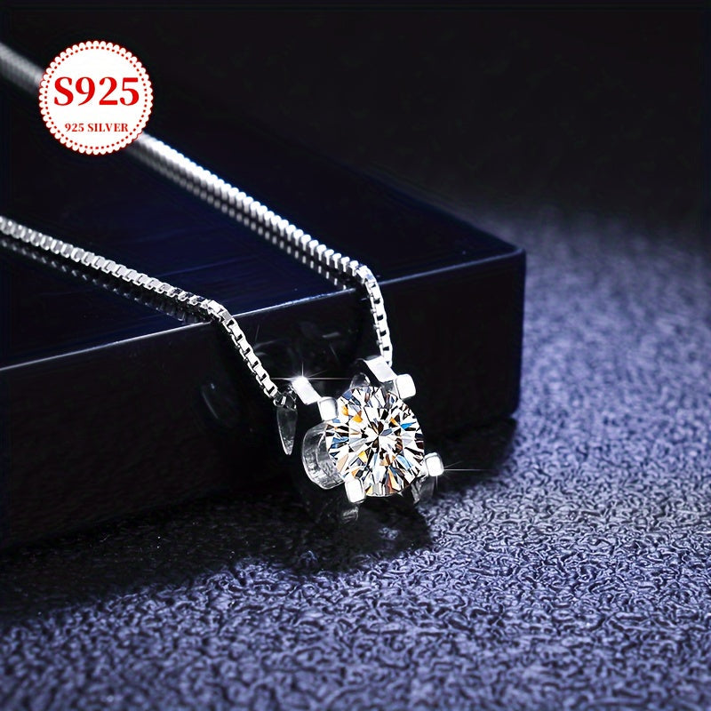 Collier avec pendentif en moissanite et argent sterling S925 pour  femme – Chaîne de clavicule classique étincelante, 1 ou 2 carats, pour fiançailles, mariage et cadeau pour elle, fête des mères, anniversaire, vacances