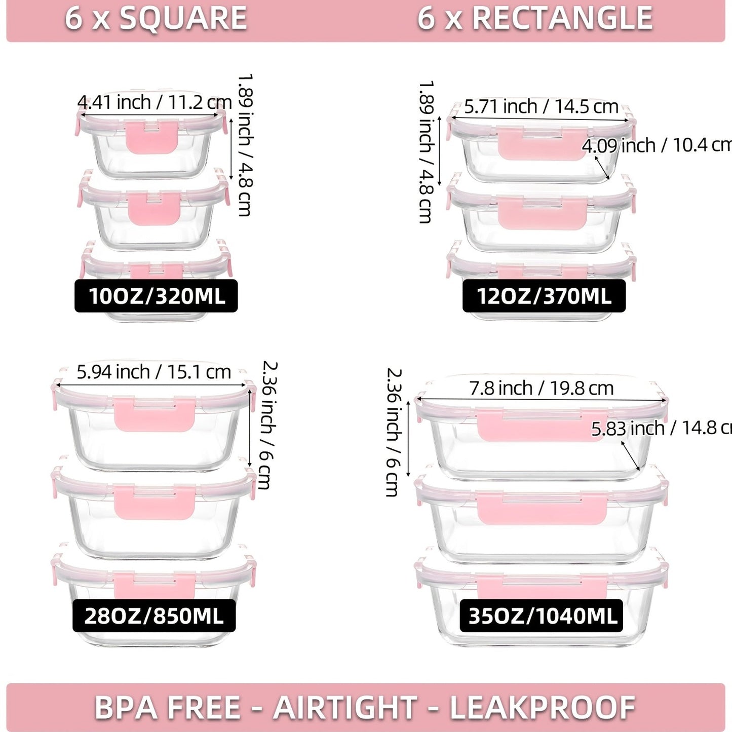 Borosilicate Glass Food Storage Containers 24-Pack (12 Bowls + 12 Airtight Lids) – Meal Prep Glass Bowls, Microwave & Dishwasher & Freezer Safe, BPA Free, Multi-Color Lids for Kitchen & Lunch
