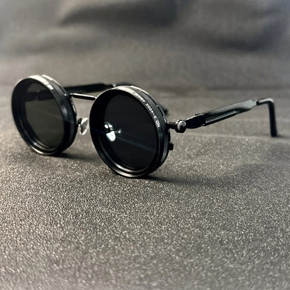 Lunettes Steampunk vintage pour homme – Luminosité réglable, monture en alliage, verres interchangeables dégradés noir et gris, accessoire de mode bohème pour fêtes et usage quotidien