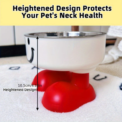 Gamelle surélevée en acier inoxydable pour chat et chien avec motif visage mignon – Gamelle pour animal de compagnie sur pied, anti-basculement, protection des cervicales, gamelle antidérapante pour chats et chiens d'intérieur