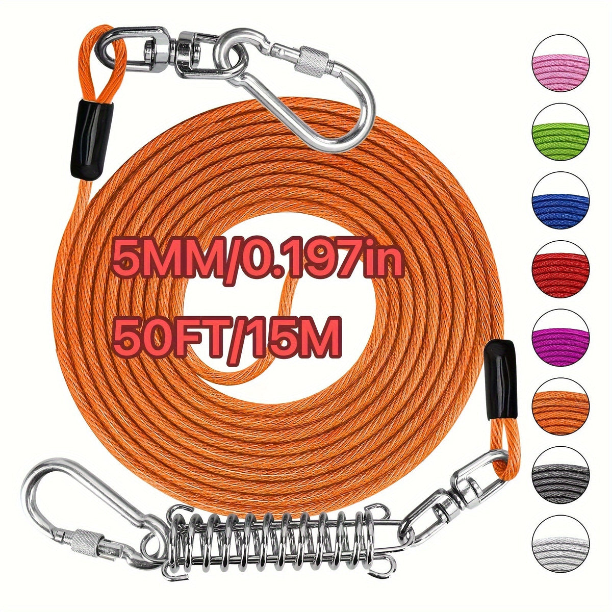 Laisse pour chien ultra-résistante de 1,8, 3, 4,5, 9, 15, 23 ou 30 mètres, câble d'attache d'entraînement pour grands chiens jusqu'à 225 kg, corde de course durable et résistante aux morsures pour le jardin