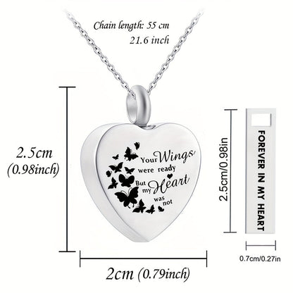 Lot de 2 colliers urnes funéraires en forme de cœur – Bijoux souvenir pour cendres humaines et d'animaux, pendentif porte-cendres commémoratif, « Tes ailes étaient prêtes, mais mon cœur ne l’était pas »
