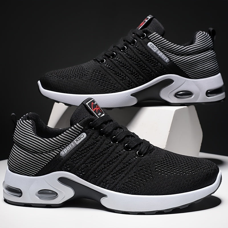 Baskets de sport à coussin d'air pour hommes – Chaussures décontractées à lacets respirantes avec semelle antidérapante, noir et blanc ou noir et bleu, pointures US 6,5–11,5, style urbain sportif