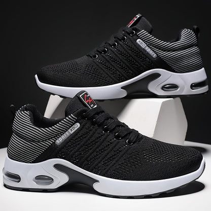 Baskets de sport à coussin d'air pour hommes – Chaussures décontractées à lacets respirantes avec semelle antidérapante, noir et blanc ou noir et bleu, pointures US 6,5–11,5, style urbain sportif