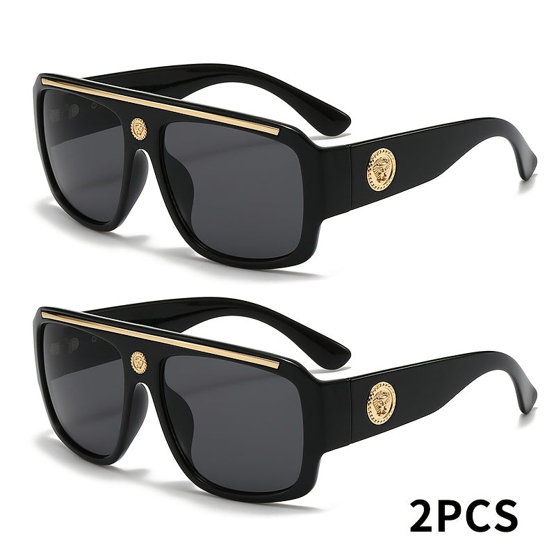Lot de 2 lunettes de mode carrées Cyberpunk pour homme avec monture en métal – Lunettes de soleil légères style urbain pour homme, 8 options de couleur, usage quotidien et cadeau
