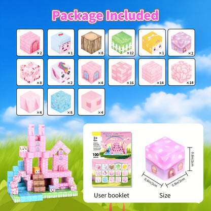 Magnetic Building Blocks 100 Pcs Sakura Snow Castle Kids STEM DIY Construction Toy Creative Educational Magnet Tiles for Children Ages 3+ Birthday Christmas Gift Set Boys Girls Toddlers